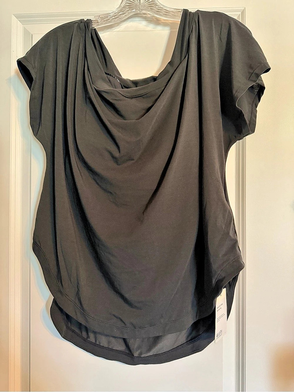 Halara Cowl Neck Short Sleeve Ruched Casual Top Black Medium